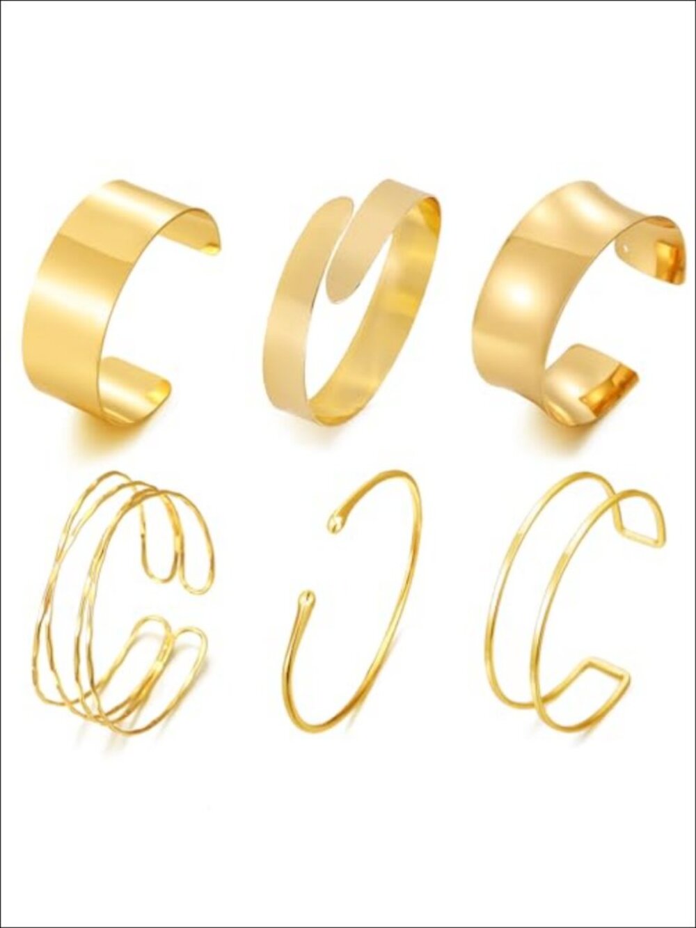 6pc Gold Tone Alloy Upper Arm Cuff Bracelet Set Adjustable Minimalist